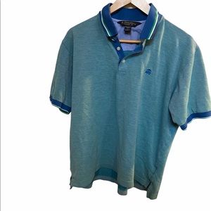Brooks Brothers Greenish/Teal With Blue Pique Collar Size Large Polo Shirt.